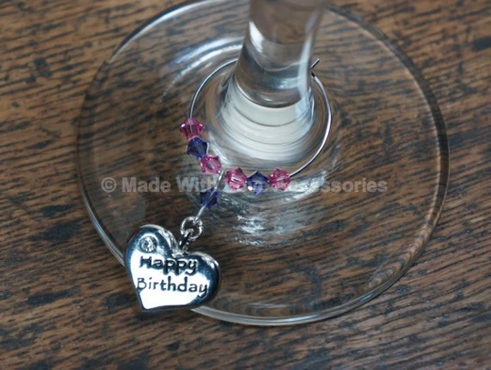 Wine Charms, Glass Happy Birthday Gift - Austrian Crystal, Crystal Mix & Match, Idea, Gifts For Her
