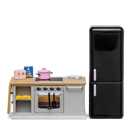 Lundby Dolls House Grey Kitchen Furniture 118 Gray Cooker Oven Fridge Set