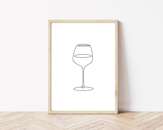 Kitchen Print Wine in Black & White | Glass Home Line Drawing Dining Beverage French