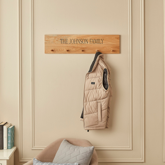 Wall Mounted Coat Rack - Oak With Personalisation Options Custom Shaker Peg Rail