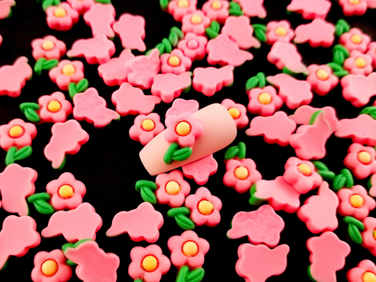 10 Miniature Pink Flower Cabochons, 12mm Resin Flora Shaker Mold Embellishment Bits, Nail Decoration, Slime, Dollhouse Flowers