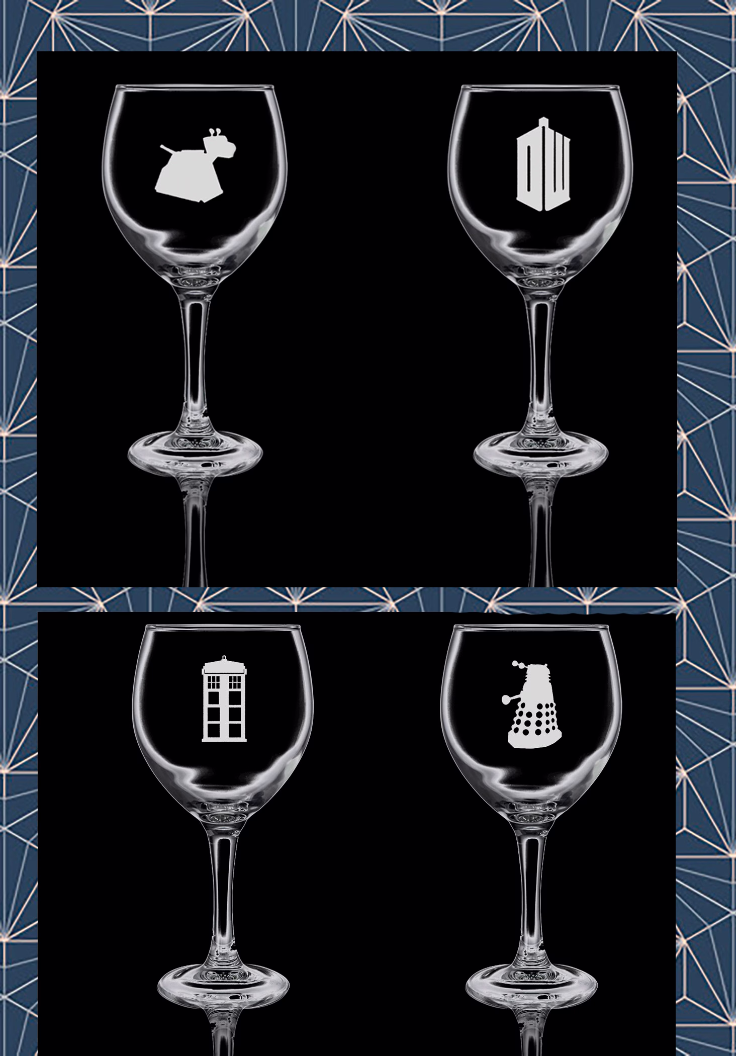 Set Of 4 Doctor Who Engraved Balloon Gin Glasses. Beautiful Etched Glass. Personalised With Any Name. Design Won't Wear Off Like Vinyl.17