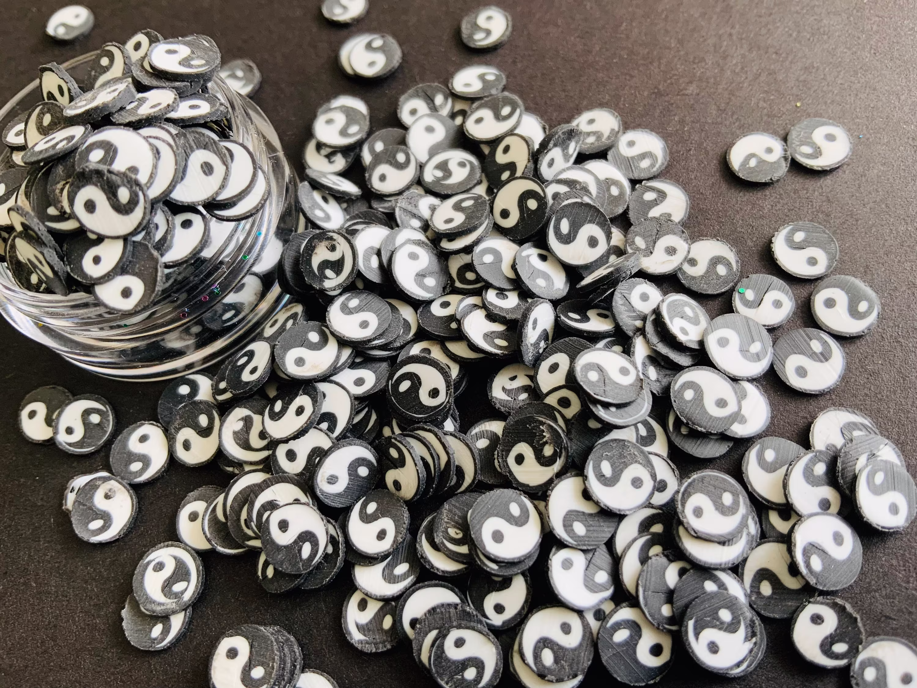 Black & White Yin-Yang Symbol, Tai Chi Symbol Polymer Clay Slice , Shaker Filler Clay Sprinkles Decals Embellishments