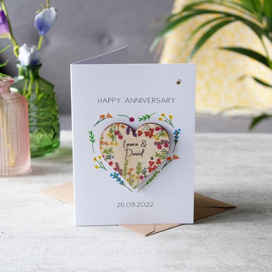 Wildflower Magnet Anniversary Card - 5Th Wooden Personalised Letter Box Gift 3D Card