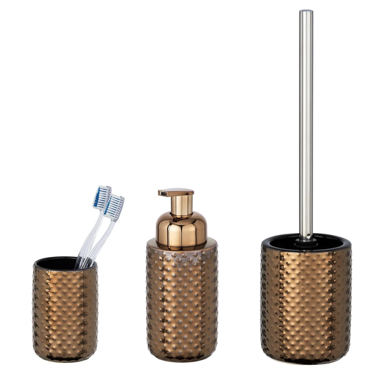WENKO Ceramic Bathroom Accessory Set Keo, Copper, 3-Piece, 3-Piece Bathroom Accessory Set Made of Ceramic