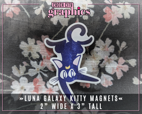 Sailor Moon Galaxy Star Print Luna Kitty Cat Die Cut Magnets - Great For Fridges, Cars, Lockers, Etc