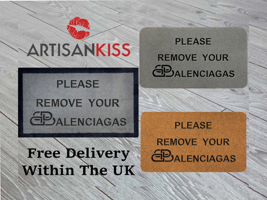 Please Remove Your Balenciagas Sig Shoes Coir Synthetic Nylon Light Grey Cream Green Brown Novelty Door Mat Gift
