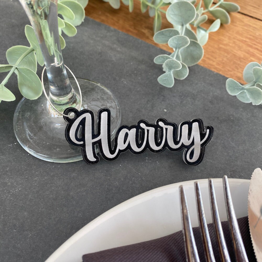 Acrylic Wine Glass Charms, Party Place Names, Wedding Cards, Hen Favours, Laser Cut Personalised Name