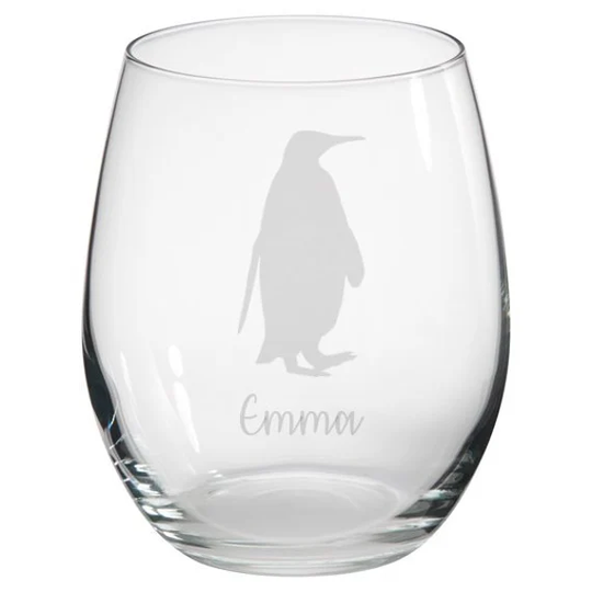 Personalised Penguin Engraved Stemless Glass, Gift, Gifts, Lover