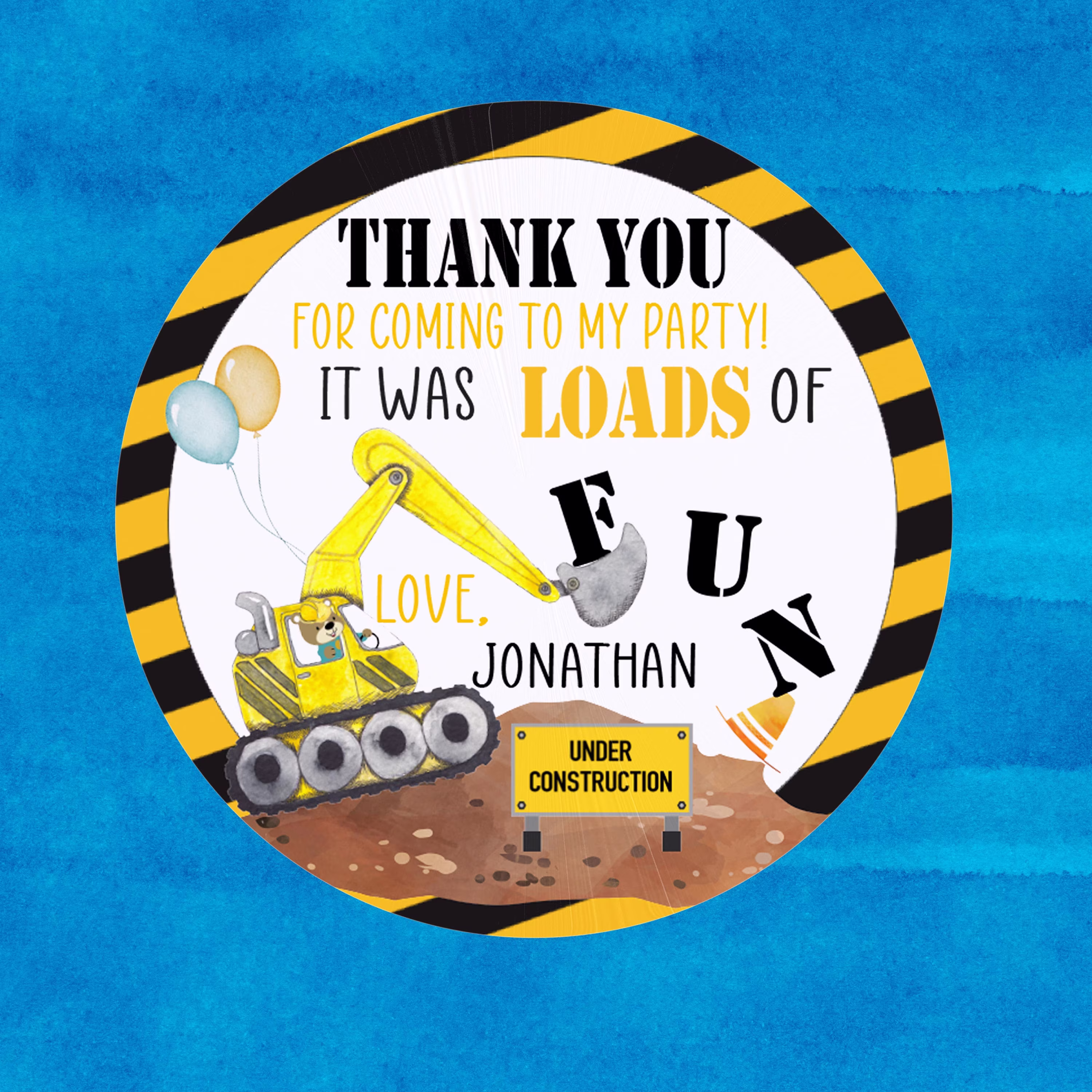 Waterproof Construction Thank You Tags Birthday Favor Boy Dump Truck Labels Party Stickers