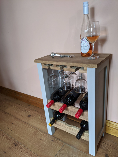 Painted, Oak Wine Rack With Glass Storage