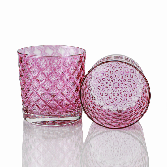 Pomegranate Mindala Glass Set Of 6 - Hand Blown Scotch Glasses, Made Whiskey Tasting Glasses