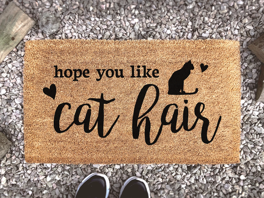 Hope You Like Cat Hair - Silhouette Love Heart Doormat Cute Pet Animal Lover Gift