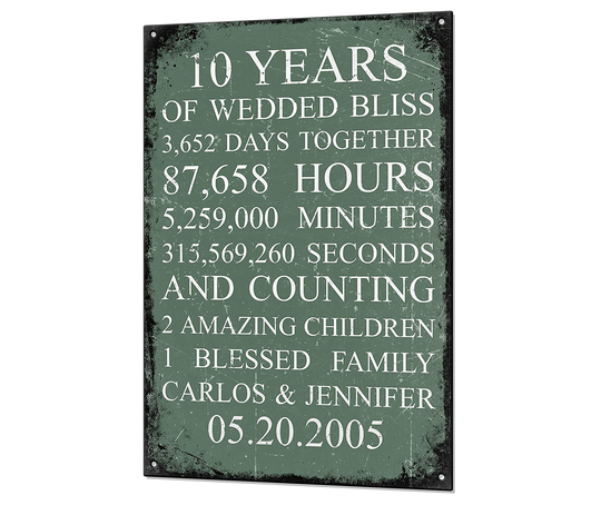 Wedding Anniversary Gift Custom Vintage Sign & Matching Fridge Magnet Keepsake Retro Tin Plaque 10, 20, 25, 5, Years Personalised Digital