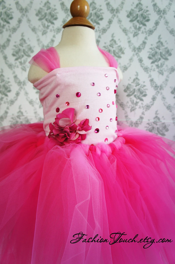Flower Girl Tutu Dress, Photo Prop, in Bright Pink, Top, Girl Dress