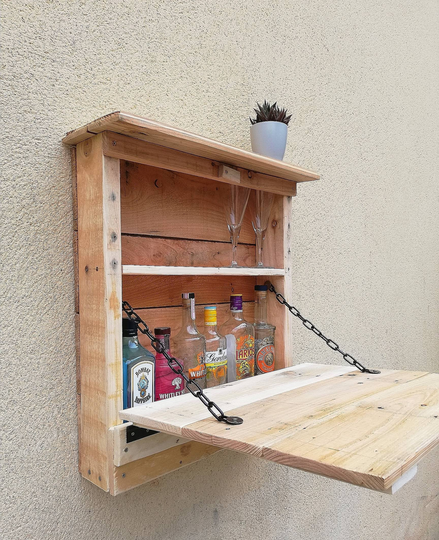 Wall Bar, Pallet Wood Murphy Garden Indoor Outdoor Unit Glass Holder Drinks Cabinet, Foldable Bbq Area Pub Storage, Cocktail Bar