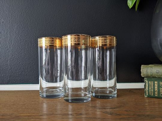 Vintage Gold Trimmed Cocktail Glasses/Mid Century Modern