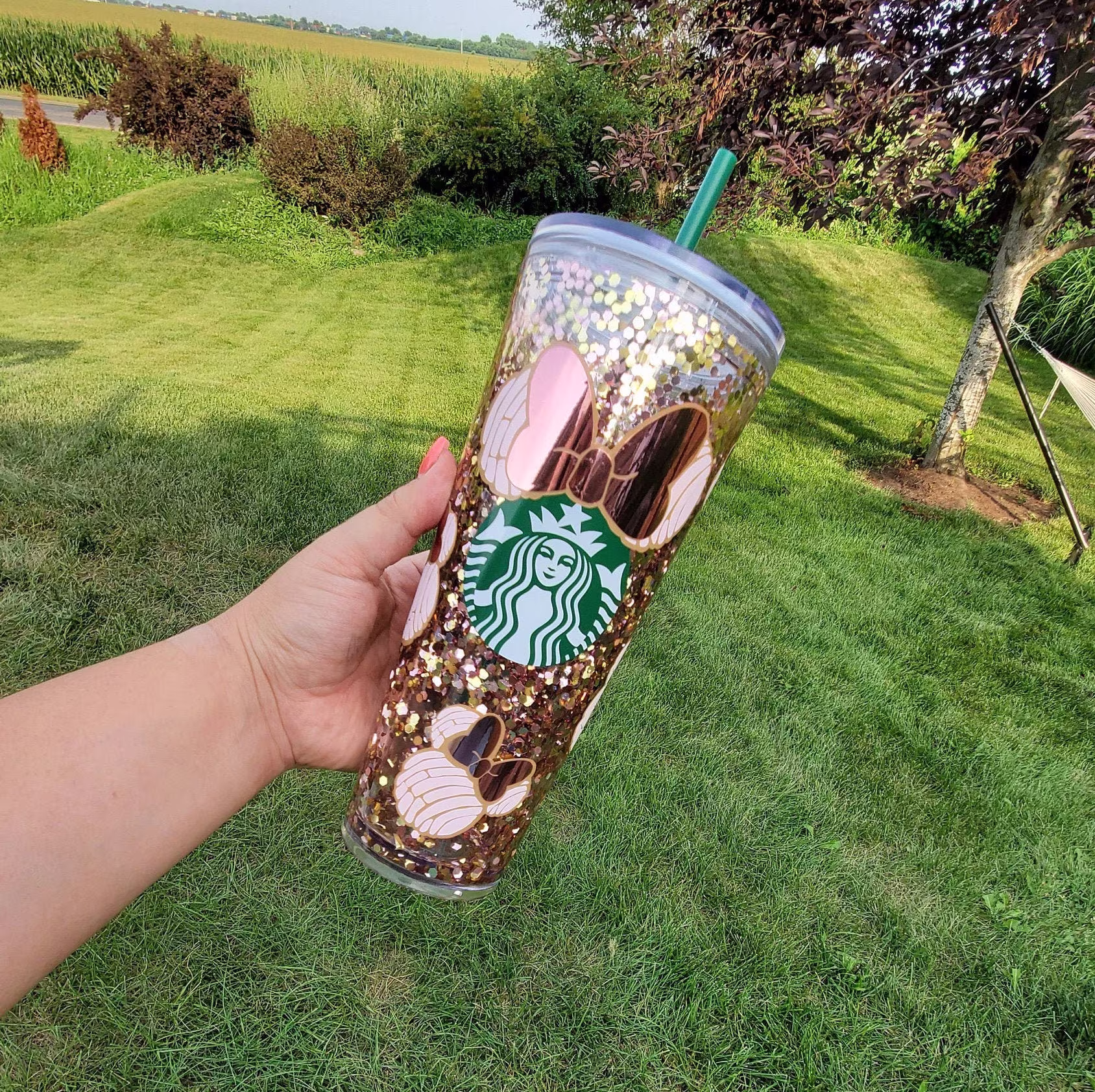 Cafecito Y Conchas Starbucks Snowglobe Tumbler | Inspired Mickey Ears Glitter