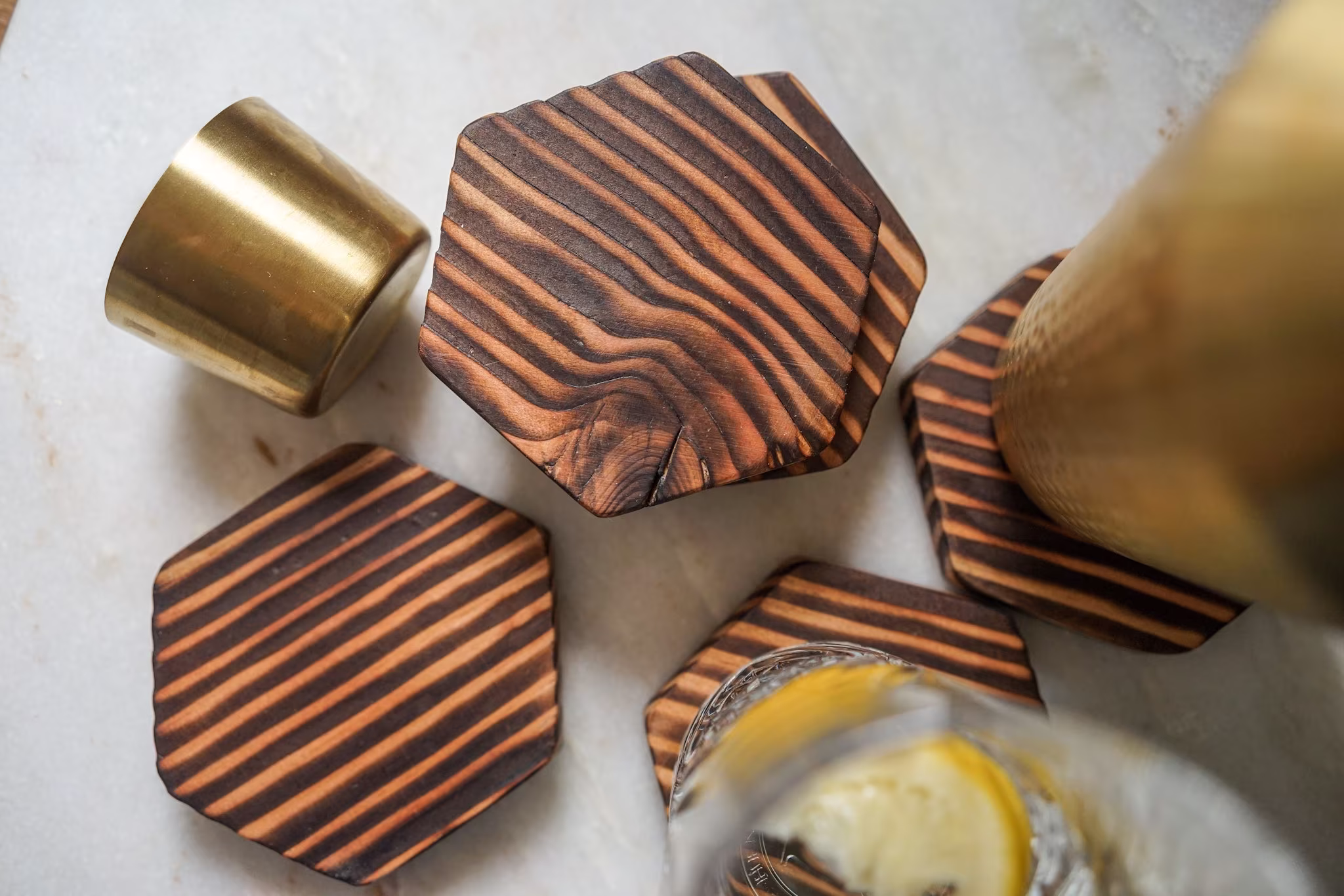 Burnt Wood Coaster - Handmade Hexagon Wooden Coaster Candle Holder Shou Sugi Ban Recycled Wood Housewarming Gift Drinks