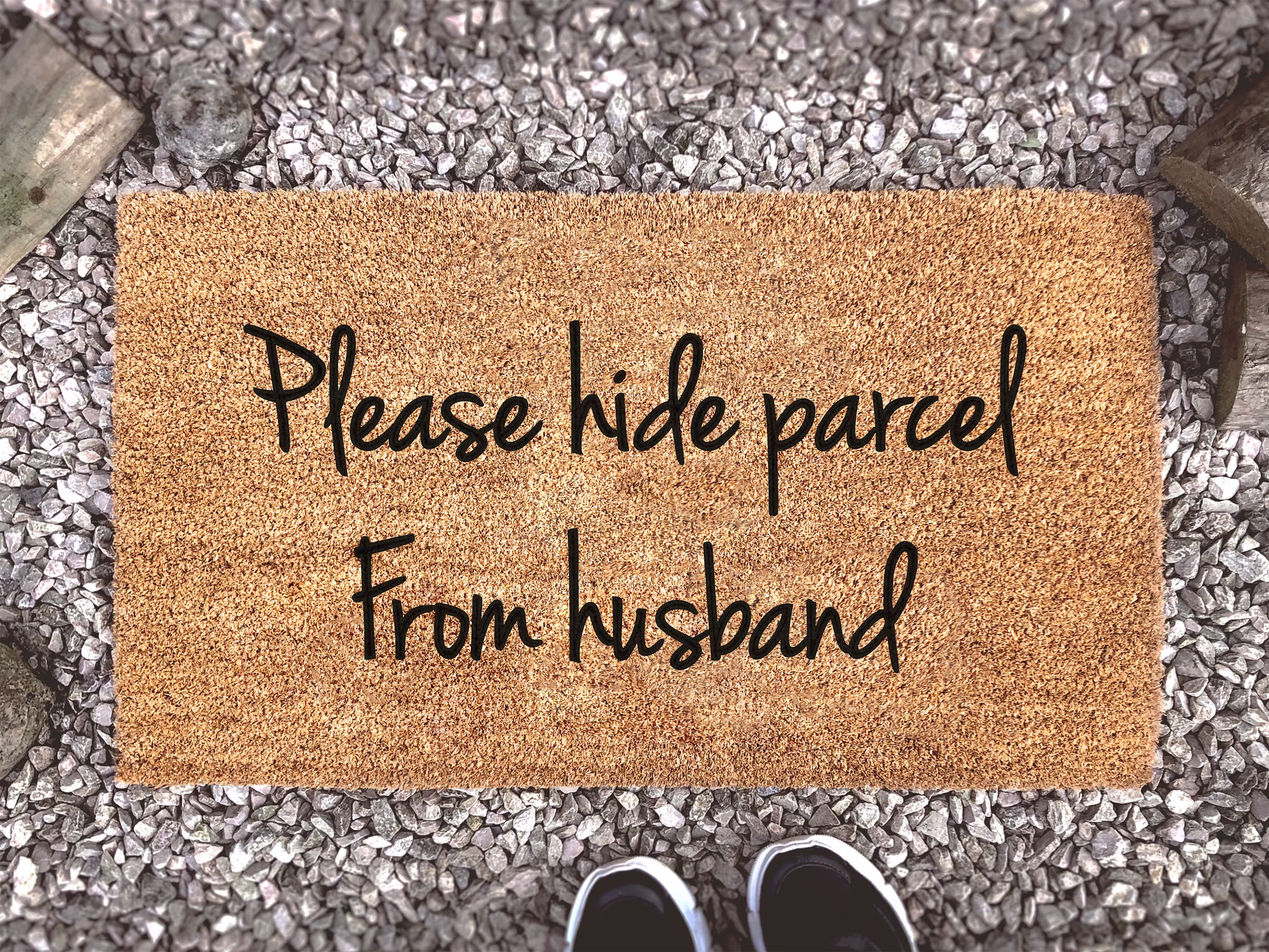 Please Hide Parcel From Husband - Funny Welcome Mat Custom Coir Doormat Housewarming Gift