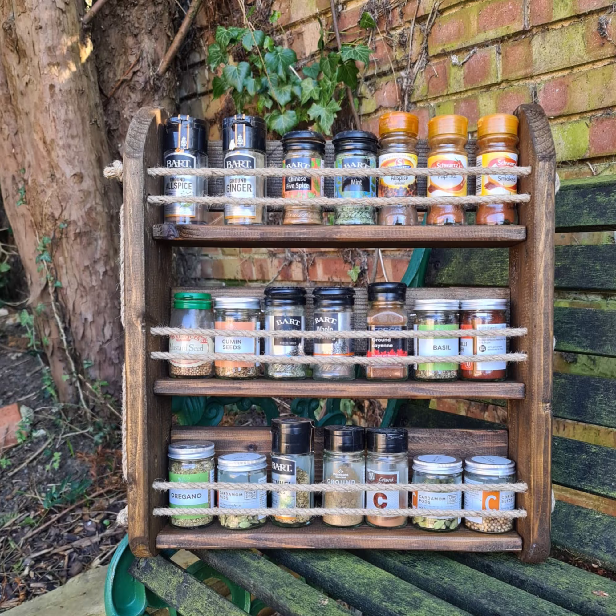 Spice Rack Wooden 3 Or 4 Shelf Wall Mounted Kitchen Storage For Herbs & Spices, Rustic Reclaimed Wood, Various Finishes