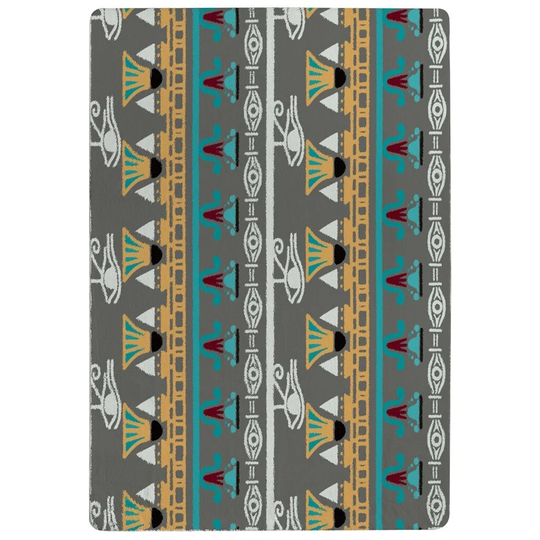 Ong Tribal Art, Egyptian Vintage Ethnic Silhouettes Designer Shaggy Blue/Grey/Yellow Rug