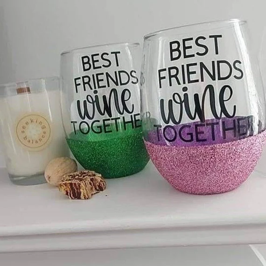 2 Custom Glitter Wine Glasses Set - Best Friend Gift Idea | Set Of 2