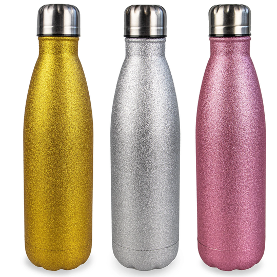 Glitter Water Bottle 500Ml, Double Wall Flask, Reusable Bottle, Birthday Gift Idea, Hot Or Cold Drinks
