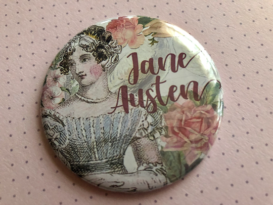 Jane Austen Badge. Pin, Button. Pretty Vintage Style Badge