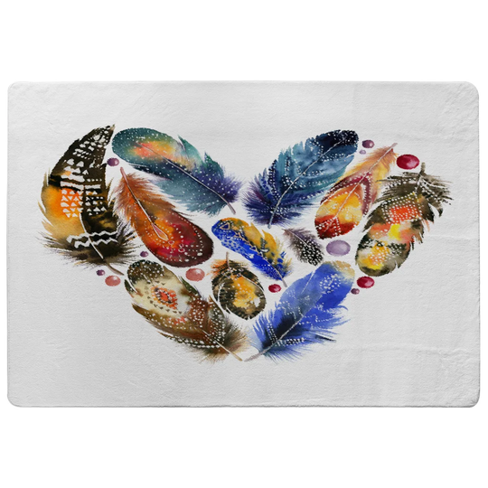 Boho Tribal Heart Designer Shaggy White/Blue Rug