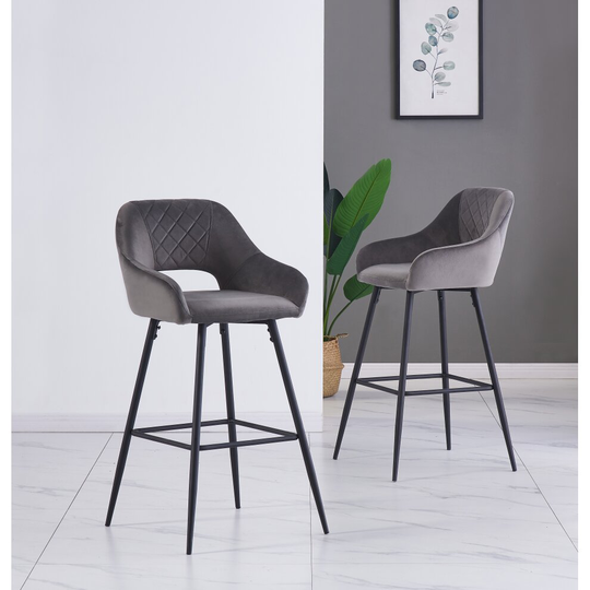 (Grey, 2 Bar Stools) 1/2 Velvet Bar Stools High Counter Breakfast Chair