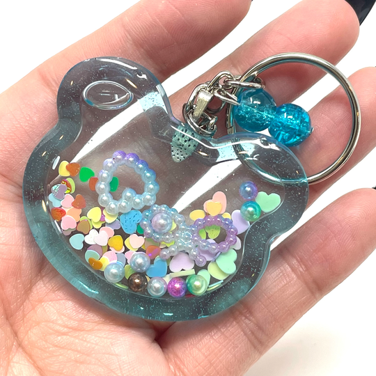 Clear Blue Bear Shaker Keychain | Resin Handmade Gifts
