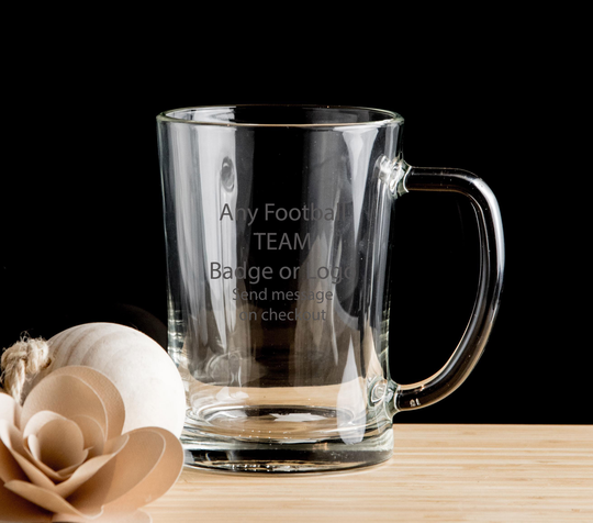 Any Football Team, Logo Or Badge Beer Mug Glass Pint Glass, Personalised Tankard Gift For Him, Her Hand Etched Glass.211