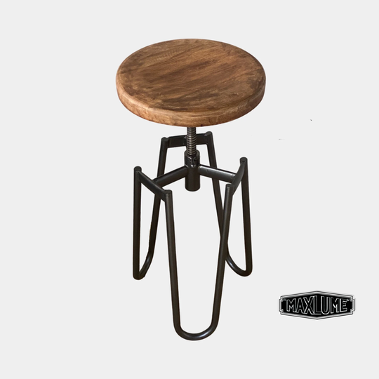 Maxlume ~ Industrial Solid Bar Stool Wood Base | Vintage Style Steel Metal Floor Standing