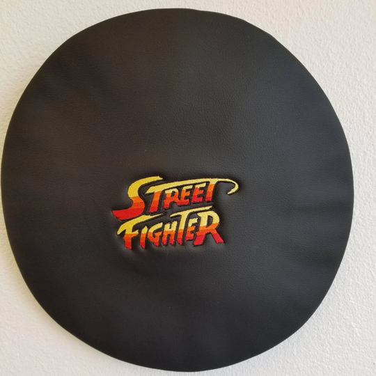 Arcade Bar Stool Cover Black Leather Slip On Custom Embroidery Street Fighter Cover Only