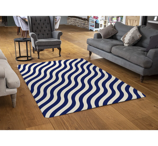 Richards Wavey Lines Shaggy Dark Navy/White Rug