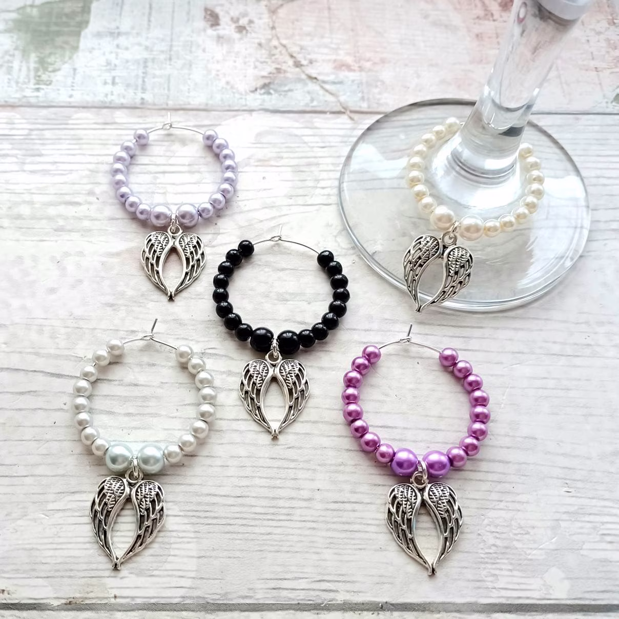 Angel Wings Wine Glass Charm, Memorial Stemware Charm Gin Barware Accessory, Party Favor