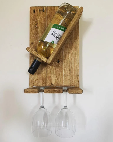 Handmade, . Rustic, Wine, Glass & Bottle Holder, Plaque, Gift, Home Decor, Kitchen, Dining, Friend Wooden, Wine Shelf, Unique