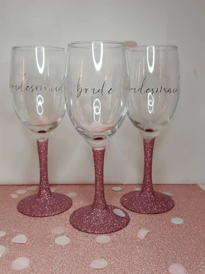 Bride/Bridesmaid Glitter Wine Glasses | Bridesmaid Gifts