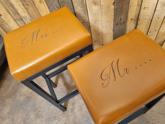Custom Laser Engraved Genuine Leather Bar Stool/Counter - Made in The U.K Wedding House Warming Gift Worldwide Shipping