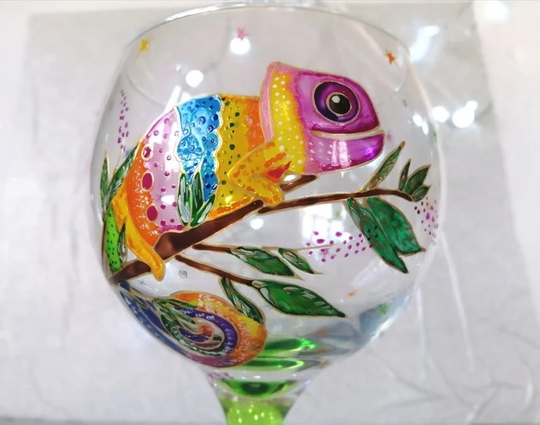 Hand Painted Chameleon Gin Glass Personalised Charm Gift For Drinker Lovers