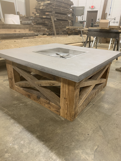 Barn Xo Concrete Table | Reclaimed Wood 4X4 Base 2 Inch Thick Top~ Fire Place