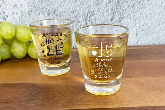 Set Of 24 | Sweet 16 Or Quince Anos Personalized Fluted Shot Glass Montereytimes Dm9 Birthday Favors
