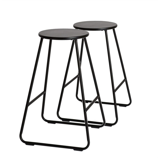 2X 66Cm Black Wooden Bar Stool - Breakfast Kitchen Island Counter Living Room Dining Chair Set With Footrest For Caf And Pub