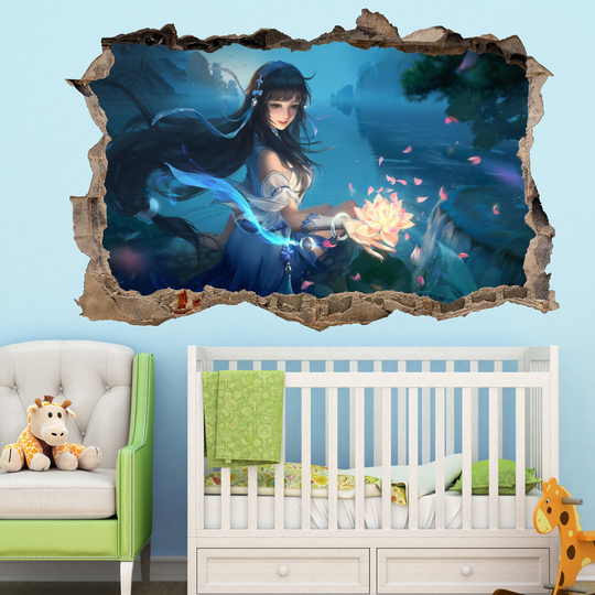 Enchanted River Elf Fairy Girl Flower Wall Sticker Art Poster Mural Decal Room Office Nursery Decor Id228