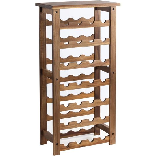 Wooden Wine Rack, 7 Tire Floor Wine Storage Rack, 28 Bottles Holder, Freestanding Display Rack For Kitchen, Pantry, Cellar, Natural