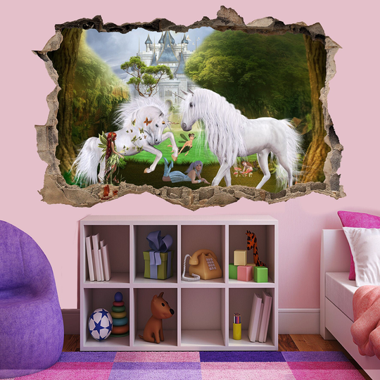 Unicorns Princess Castle Fairies Butterflies Wall Sticker Art Poster Mural Transfer Decal Print Kids Room Home Nursery Office Decor Id599
