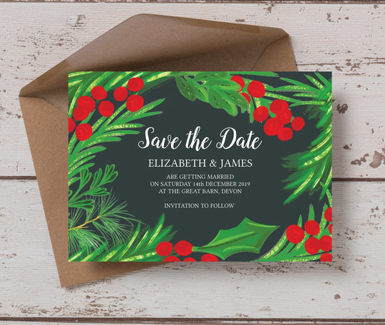 Winter Berries, Christmas Time Wedding Save The Dates & Envelopes