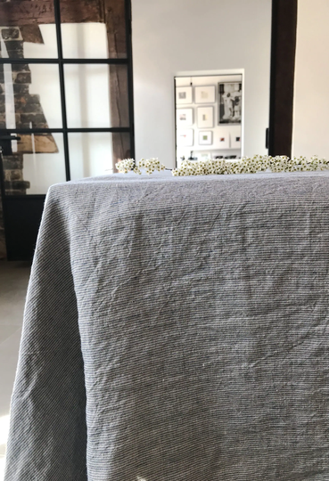 Stonewashed Linen Tablecloth in Faded Blue Stripes/Softened Tablecloth/Crumples Dinner Tablecloth Striped /Free Shipping