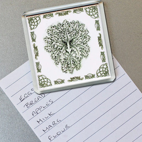 Green Man Magnet, Large Square Celtic Knot Greenman Fridge Magnet